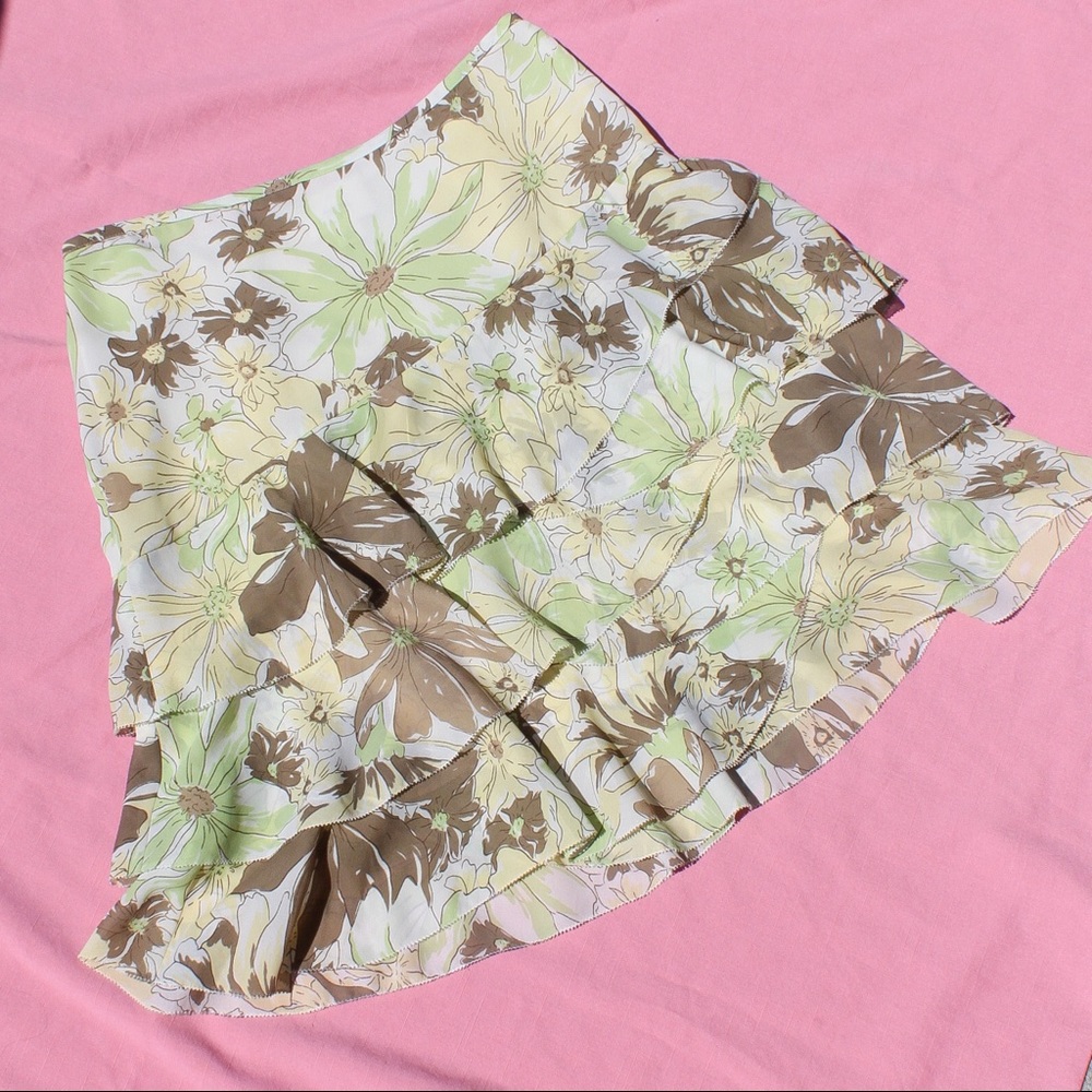 LOFT Silky Tiered Floral Above-Knee Summer Skirt
